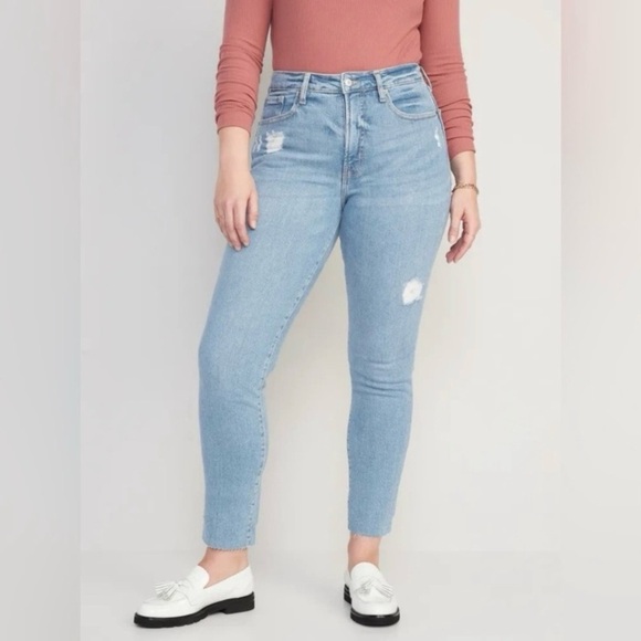 Old Navy High-Rise O.G. Straight secret-smooth pockets distressed jeans EUC sz 0 - Picture 2 of 6